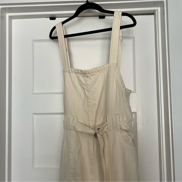 Mango Straight Denim Dungarees in Ivory Small NWT - Picture 6 of 11
